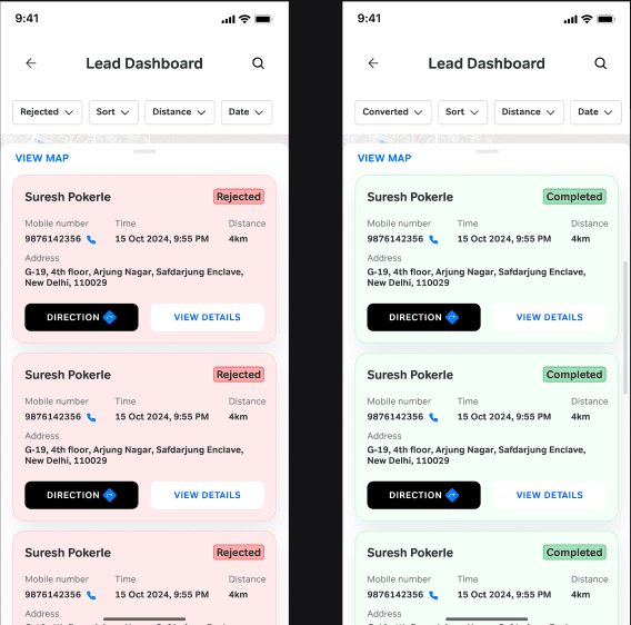 Rejected and Converted lead status views